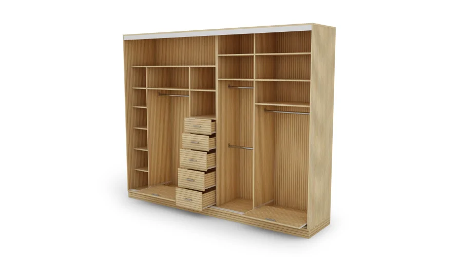Szafa przesuwna 300x244 cm biel dąb gaja lamele - Grandero | eMeblast