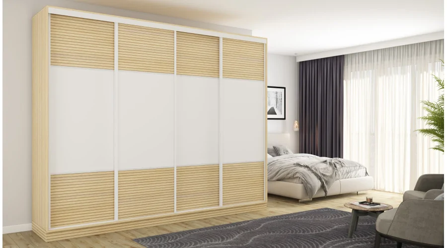 Szafa przesuwna 300x244 cm biel dąb gaja lamele - Grandero | eMeblast