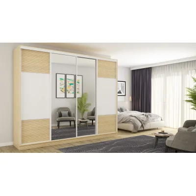 Szafa przesuwna 300x244 cm biel dąb gaja lamele 2 lustra - Grandero | eMeblast