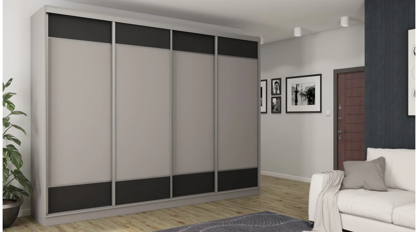 Szafa przesuwna 320x244 cm szary czarny 2 lustra - Varento | eMeblast