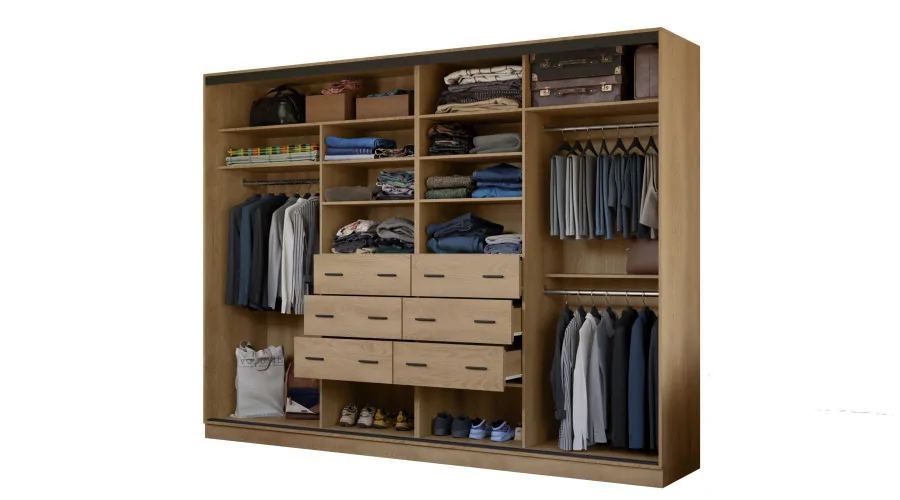 Szafa przesuwna 320x244 cm dąb artisan czarny 2 lustra - Varento | eMeblast