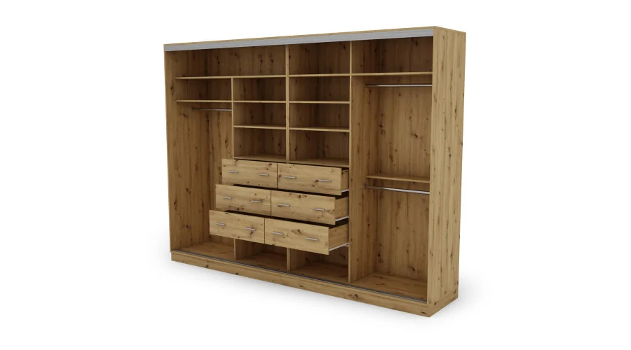 Szafa przesuwna 320x244 cm dąb artisan czarny 2 lustra - Varento | eMeblast