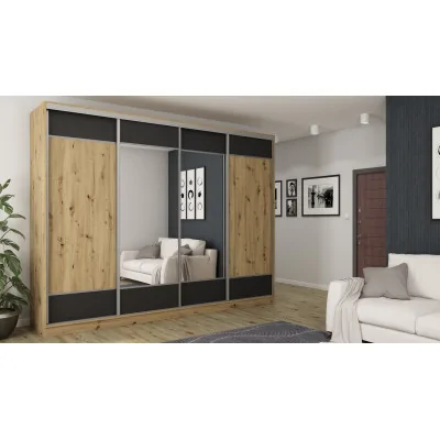 Szafa przesuwna 320x244 cm dąb artisan czarny 2 lustra - Varento | eMeblast