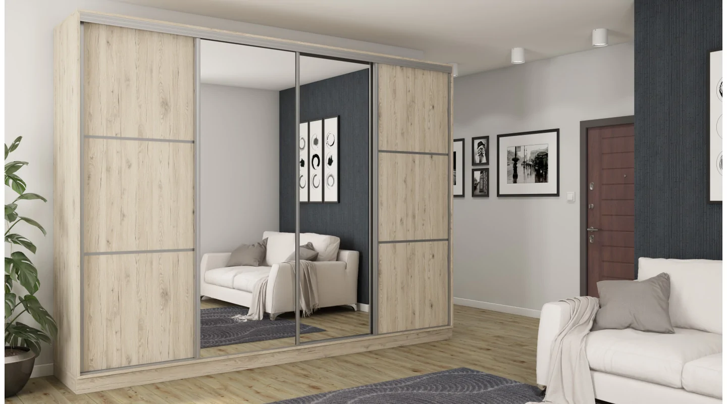 Szafa przesuwna 320x244 cm dąb bordeaux 2 lustra - Varento | eMeblast