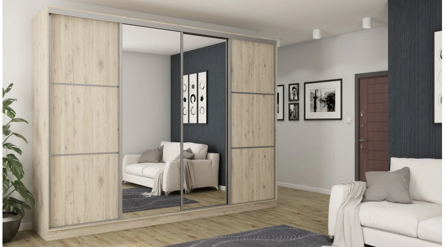 Szafa przesuwna 320x244 cm dąb bordeaux 2 lustra - Varento | eMeblast