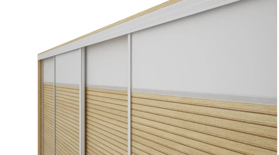 Szafa przesuwna 320x244 cm biel dąb gaja lamele - Varento | eMeblast Szafa przesuwna 320x244 cm biel dąb gaja lamele - Varento | eMeblast