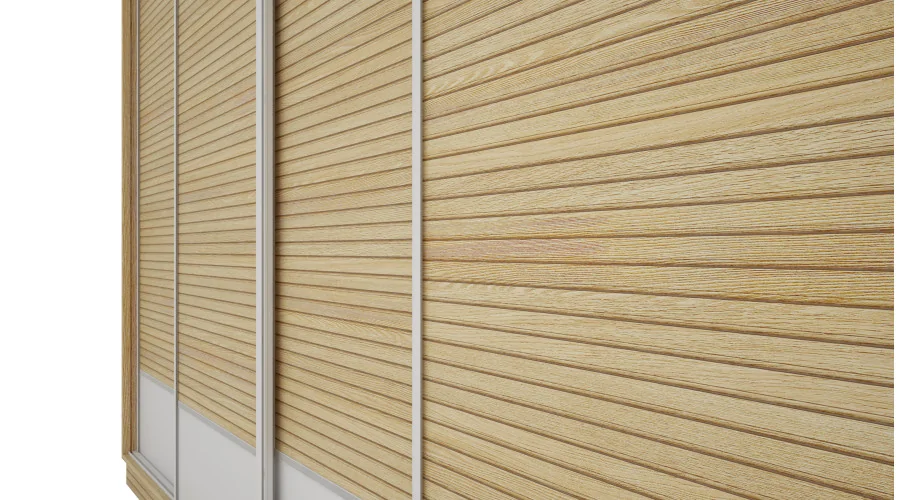 Szafa przesuwna 320x244 cm biel dąb gaja lamele - Varento | eMeblast Szafa przesuwna 320x244 cm biel dąb gaja lamele - Varento | eMeblast