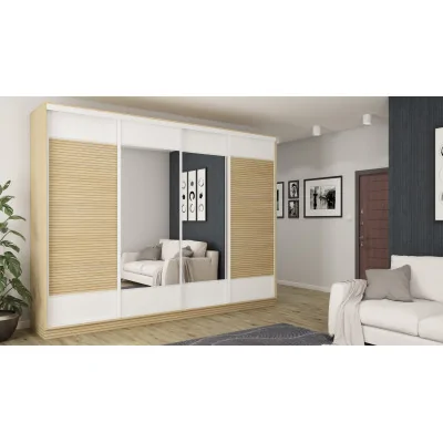 Szafa przesuwna 320x244 cm biel dąb gaja lamele 2 lustra - Varento | eMeblast