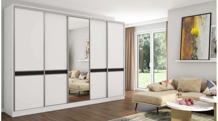 Szafa przesuwna 340x244 cm biel z lustrem - Morvello | eMeblast