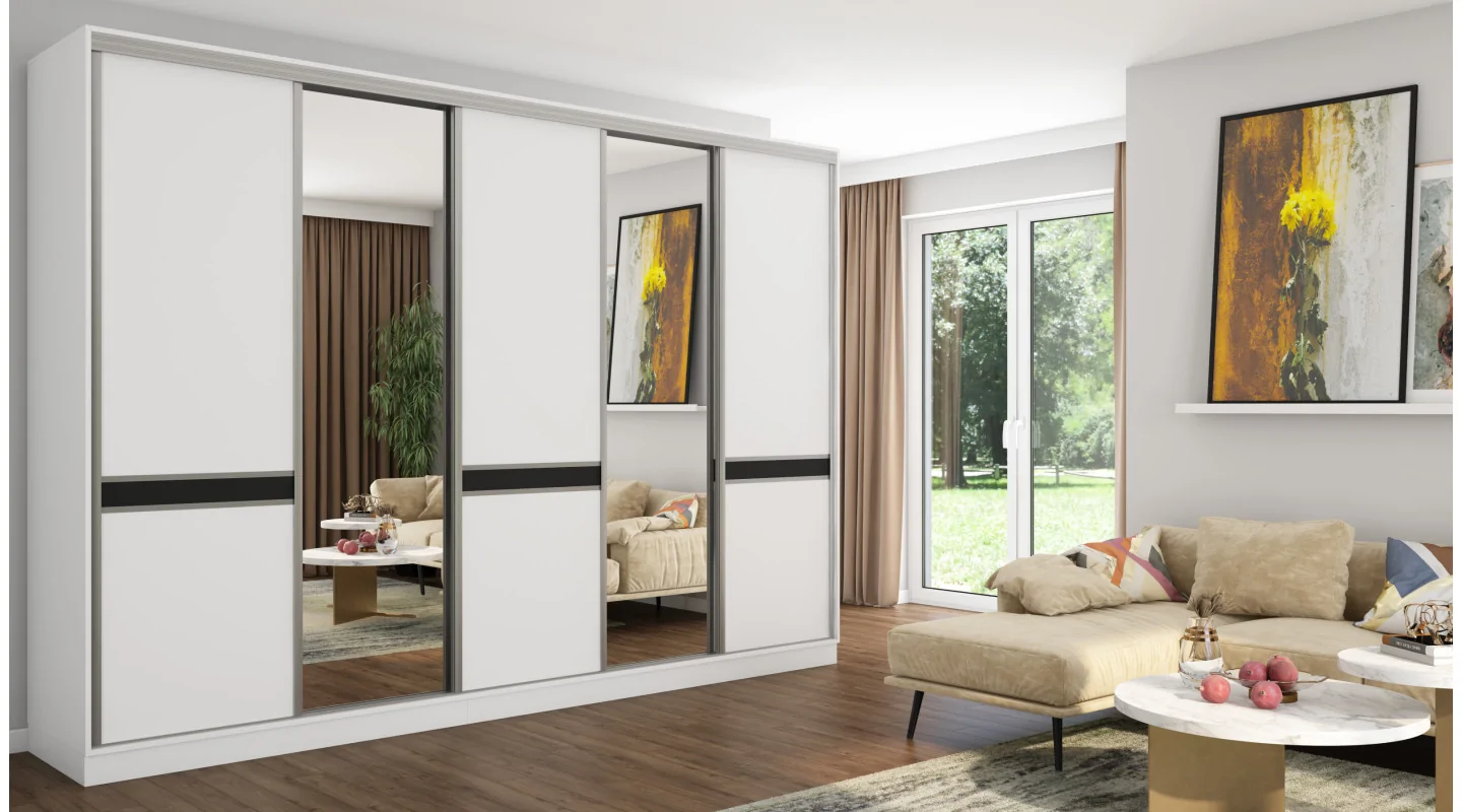 Szafa przesuwna 340x244 cm biel 2 lustra - Morvello | eMeblast