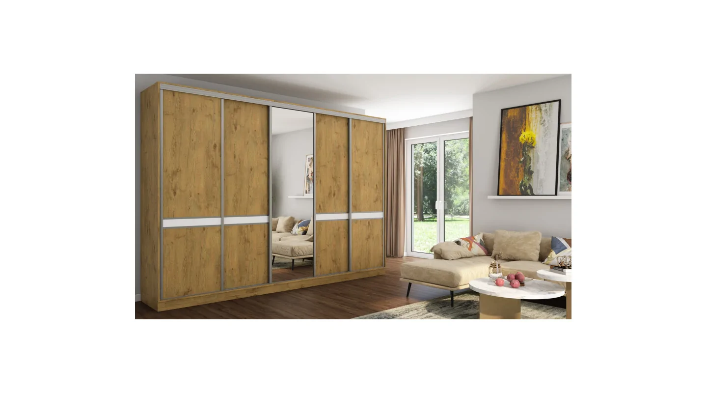 Szafa przesuwna 340x244 cm dąb lancelot z lustrem - Morvello | eMeblast