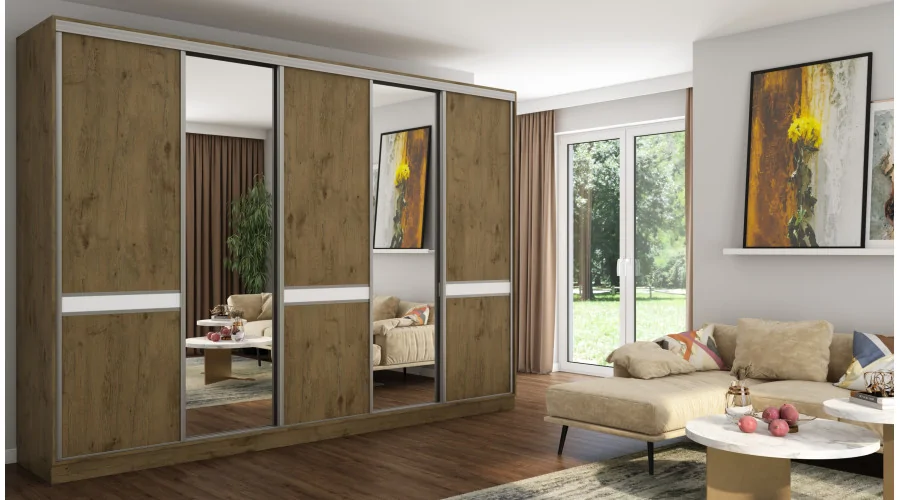 Szafa przesuwna 340x244 cm dąb lancelot 2 lustra - Morvello | eMeblast Szafa przesuwna 340x244 cm dąb lancelot 2 lustra - Morvello | eMeblast