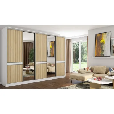 Szafa przesuwna 340x244 cm biel dąb gaja lamele 2 lustra - Morvello | eMeblast