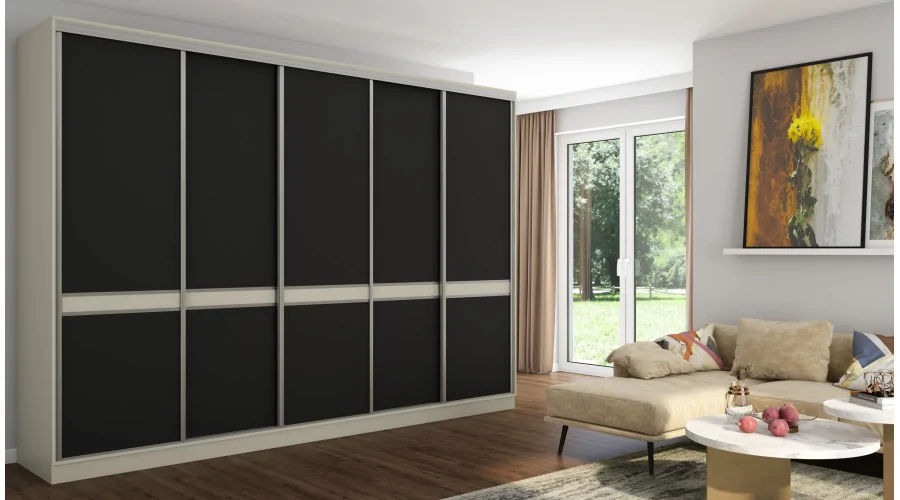 Szafa przesuwna 340x244 cm kaszmirowy beż czarny - Morvello | eMeblast