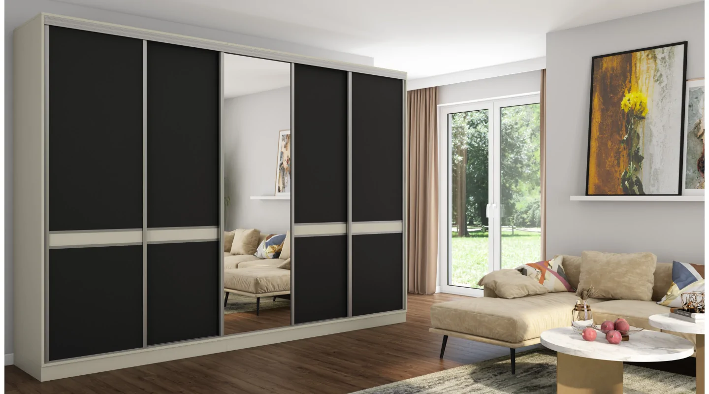 Szafa przesuwna 340x244 cm kaszmirowy beż czarny - Morvello | eMeblast