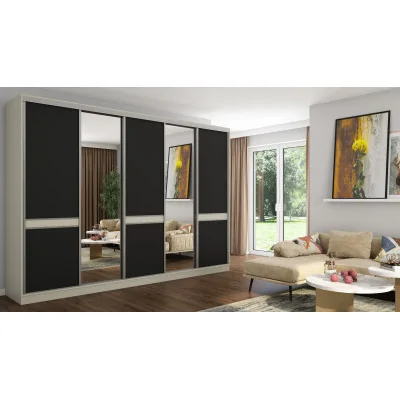 Szafa przesuwna 340x244 cm kaszmirowy beż czarny 2 lustra - Morvello | eMeblast