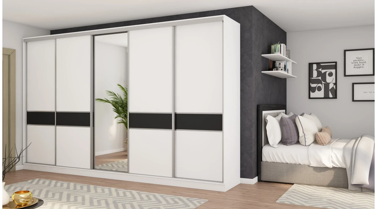 Szafa przesuwna 360x244 cm biel czarny z lustrem - Torvello | eMeblast