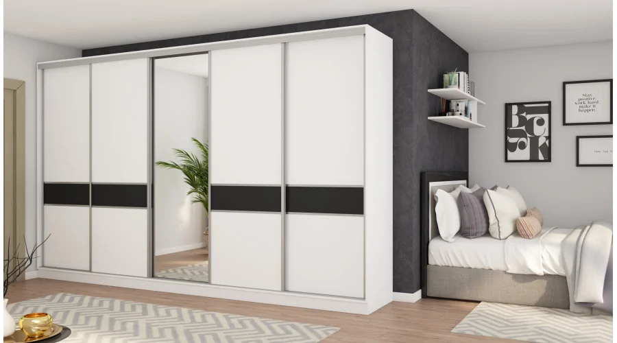 Szafa przesuwna 360x244 cm biel czarny z lustrem - Torvello | eMeblast