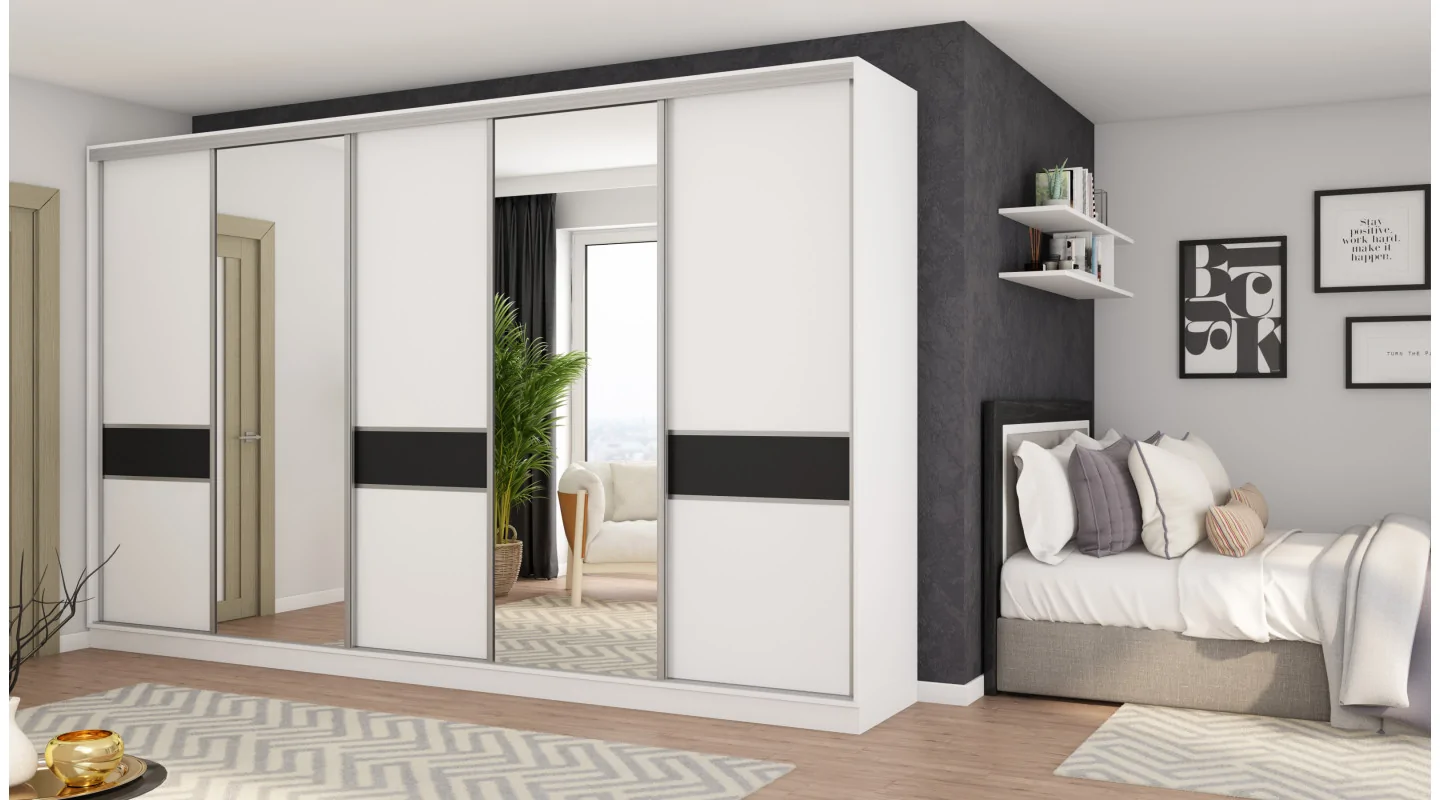 Szafa przesuwna 360x244 cm biel czarny 2 lustra - Torvello | eMeblast
