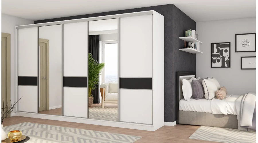 Szafa przesuwna 360x244 cm biel czarny 2 lustra - Torvello | eMeblast