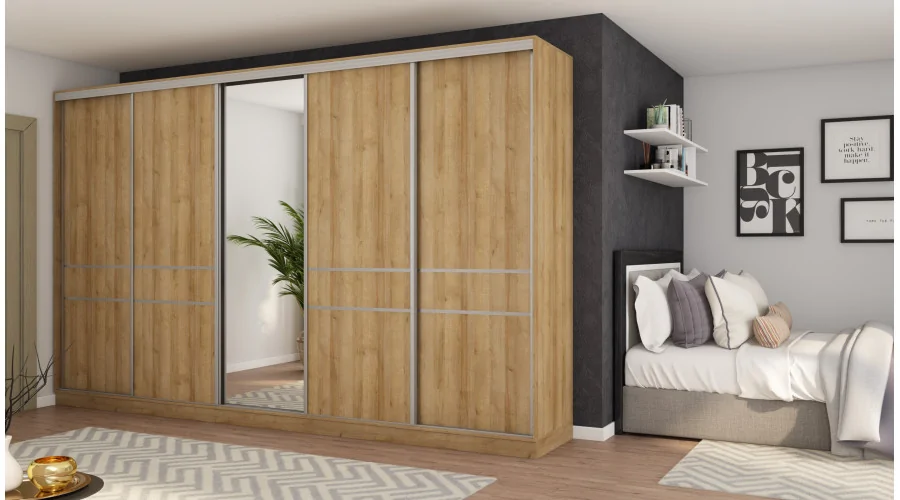 Szafa przesuwna 360x244 cm dąb riva z lustrem - Torvello | eMeblast