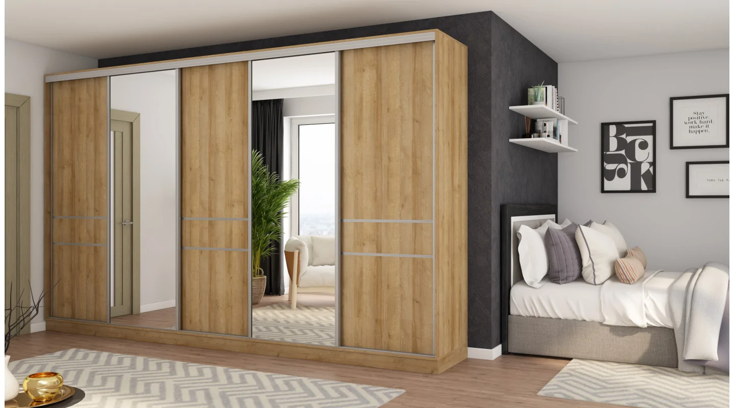 Szafa przesuwna 360x244 cm dąb riva 2 lustra - Torvello | eMeblast