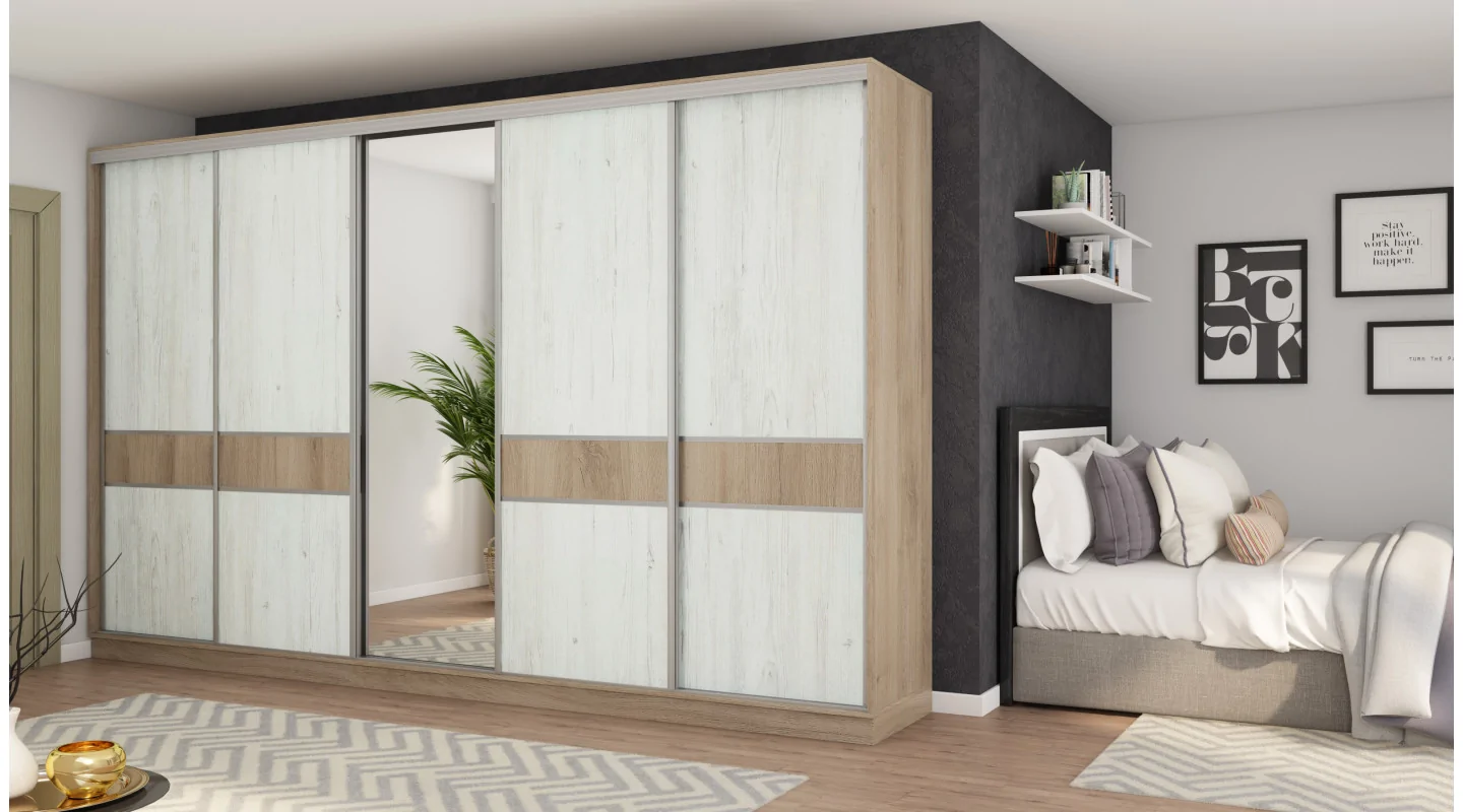 Szafa przesuwna 360x244 cm dąb lorenzo sosna anderson z lustrem - Torvello | eMeblast