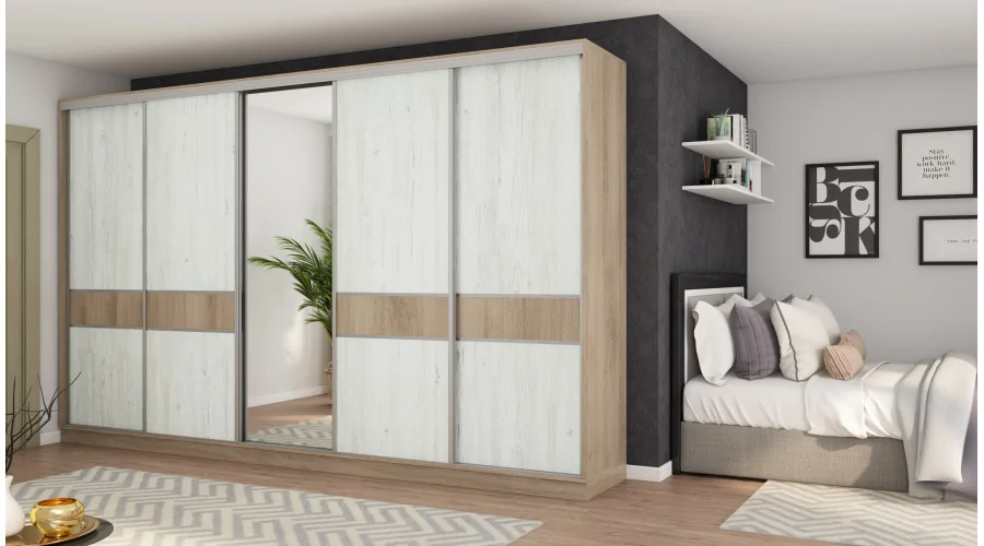 Szafa przesuwna 360x244 cm dąb lorenzo sosna anderson z lustrem - Torvello | eMeblast