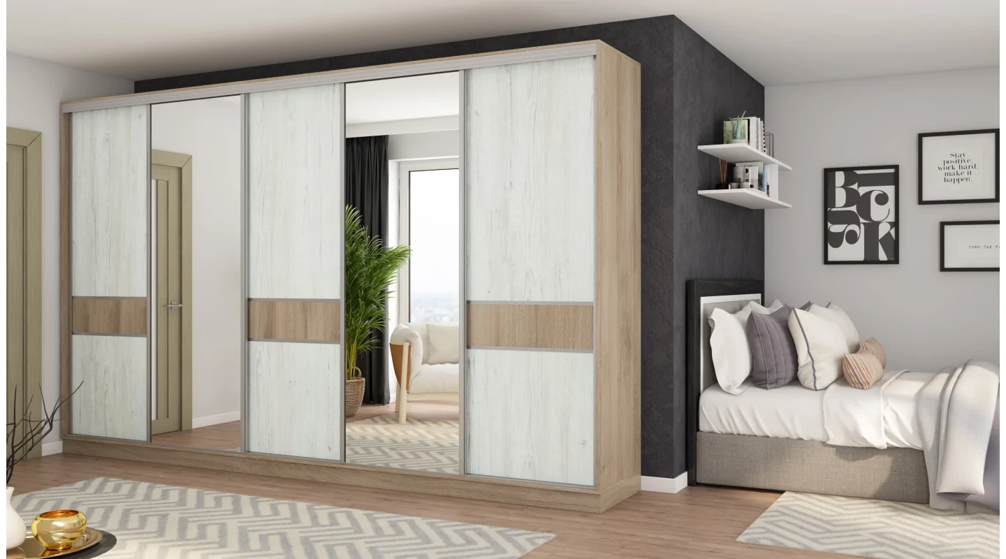 Szafa przesuwna 360x244 cm dąb lorenzo sosna anderson 2 lustra - Torvello | eMeblast