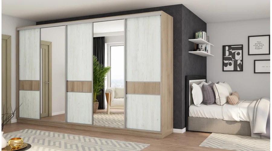Szafa przesuwna 360x244 cm dąb lorenzo sosna anderson 2 lustra - Torvello | eMeblast
