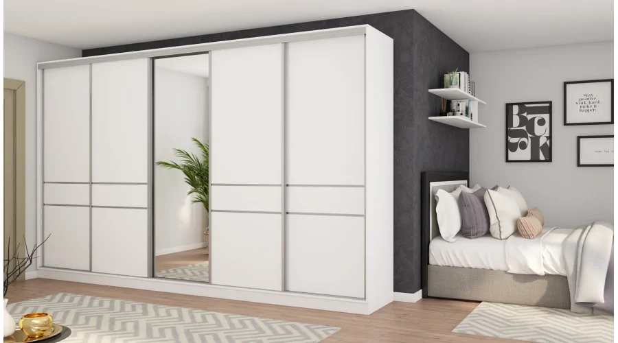 Szafa przesuwna 360x244 cm biel z lustrem - Torvello | eMeblast