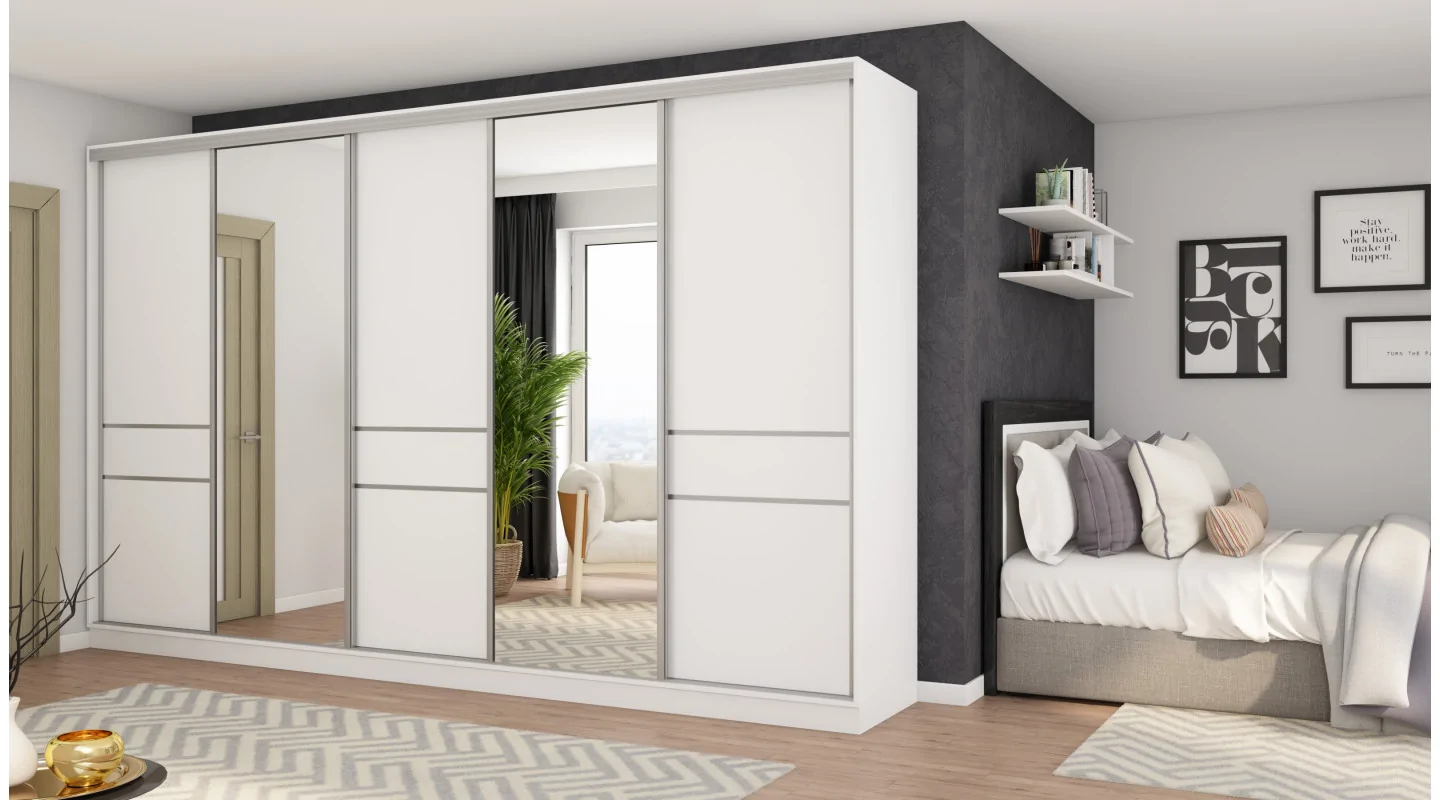 Szafa przesuwna 360x244 cm biel 2 lustra - Torvello | eMeblast
