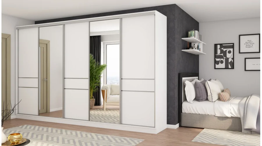 Szafa przesuwna 360x244 cm biel 2 lustra - Torvello | eMeblast