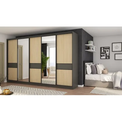 Szafa przesuwna 360x244 cm szary grafit dąb gaja lamele 2 lustra - Torvello | eMeblast
