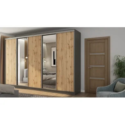 Szafa przesuwna 380x244 cm szary grafit wotan 2 lustra - Navero | eMeblast