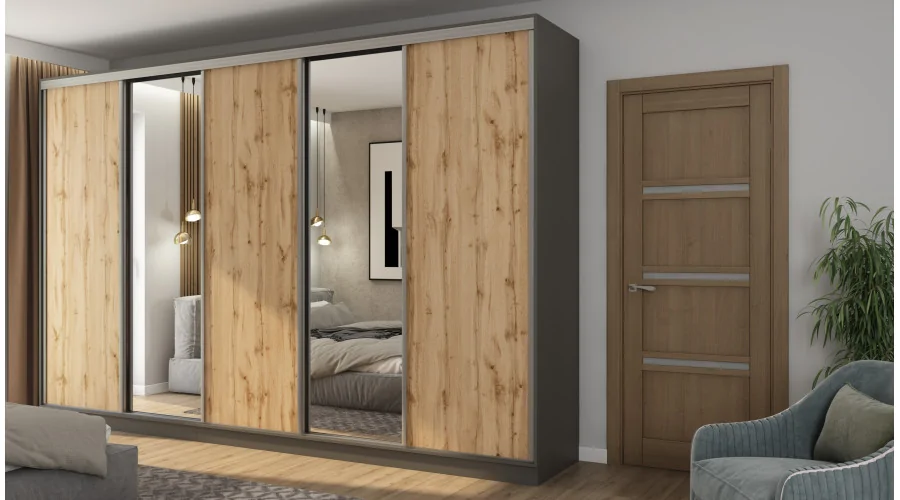 Szafa przesuwna 380x244 cm szary grafit wotan 2 lustra - Navero | eMeblast