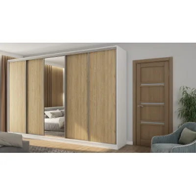 Szafa przesuwna 380x244 cm biel /dąb olejowany z lustrem - Navero | eMeblast