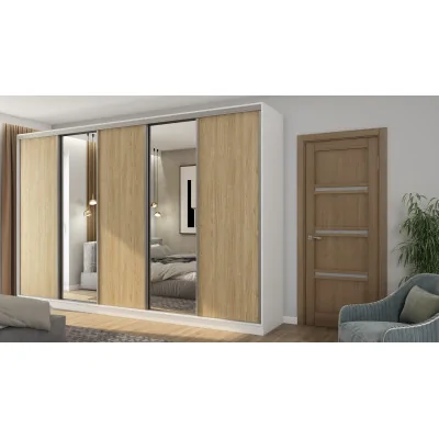Szafa przesuwna 380x244 cm biel /dąb olejowany 2 lustra - Navero | eMeblast