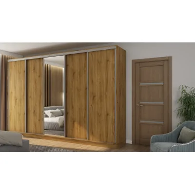 Szafa przesuwna 380x244 cm dąb carpenter whisky z lustrem - Navero | eMeblast