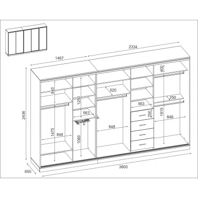 Szafa przesuwna 380x244 cm dąb carpenter whisky 2 lustra - Navero