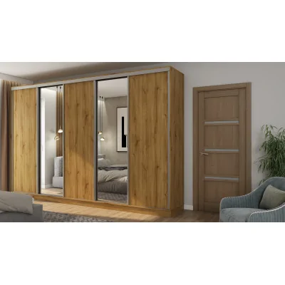 Szafa przesuwna 380x244 cm dąb carpenter whisky 2 lustra - Navero