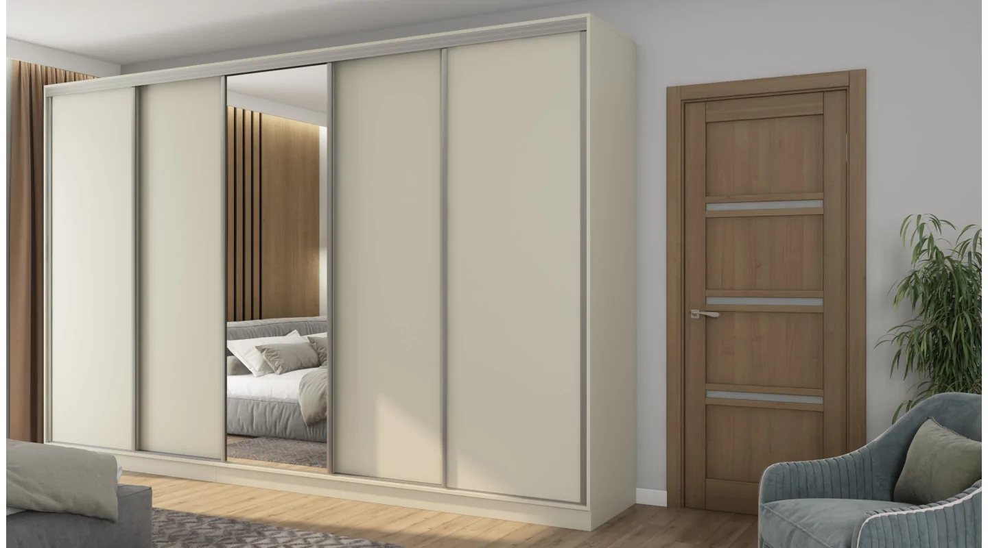 Szafa przesuwna 380x244 cm kaszmirowy beż z lustrem - Navero | eMeblast