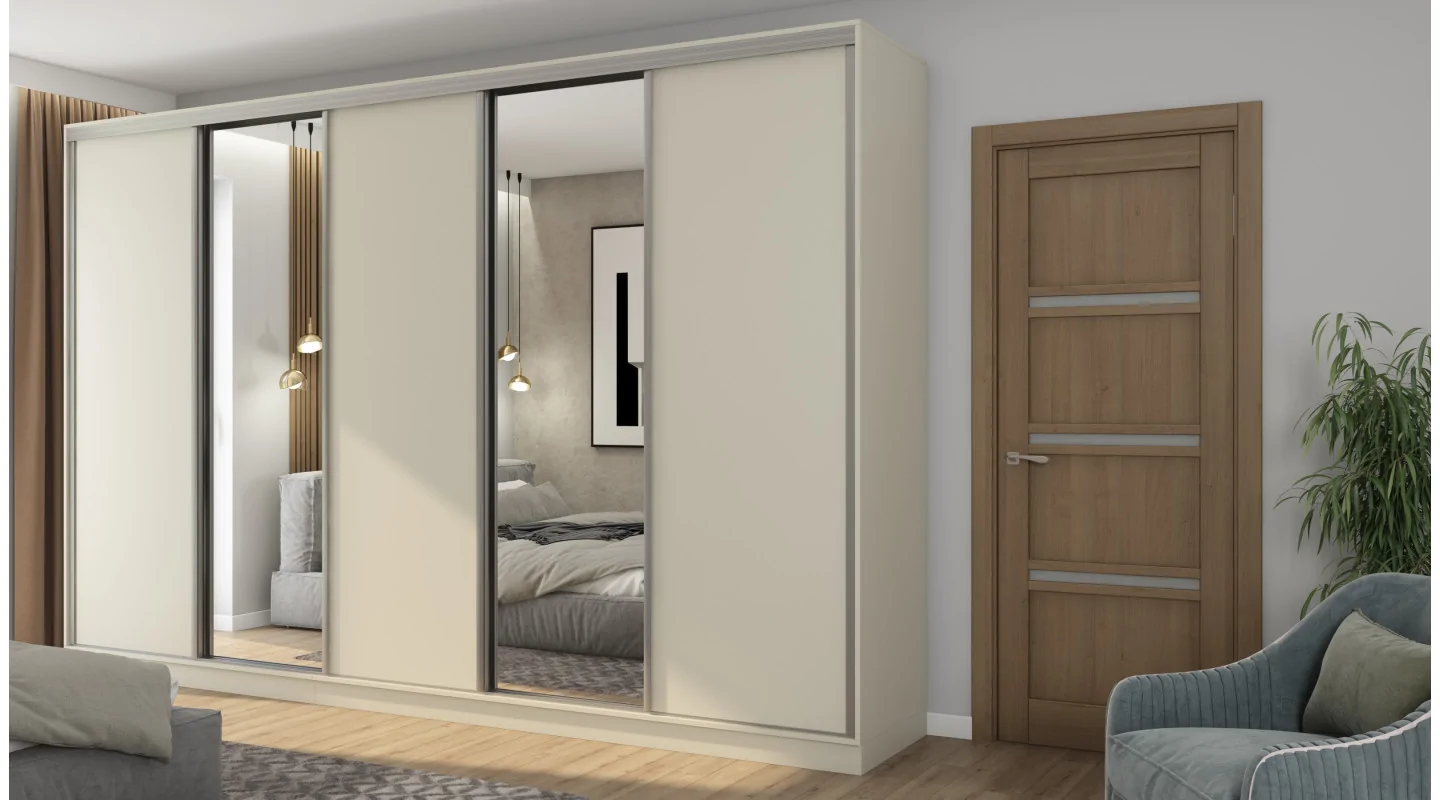 Szafa przesuwna 380x244 cm kaszmirowy beż 2 lustra - Navero | eMeblast
