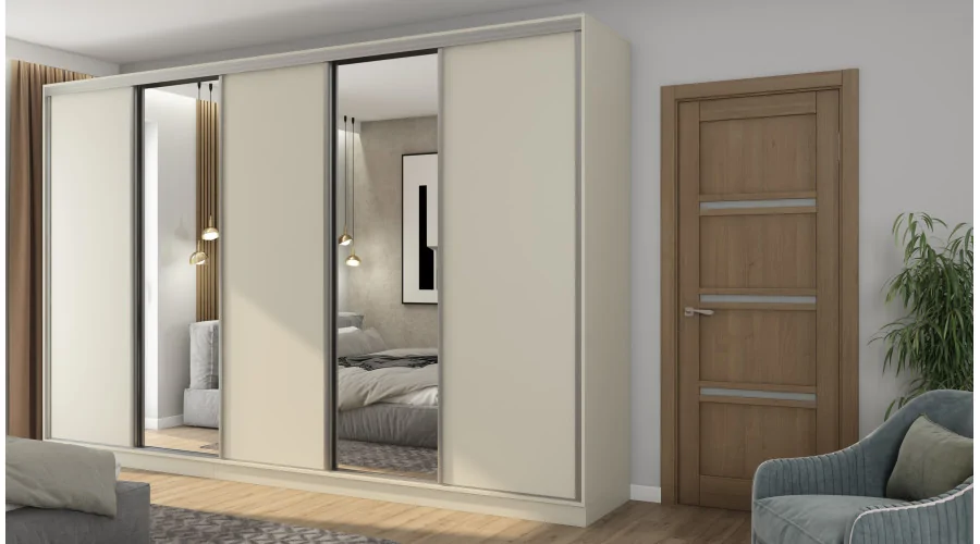 Szafa przesuwna 380x244 cm kaszmirowy beż 2 lustra - Navero | eMeblast