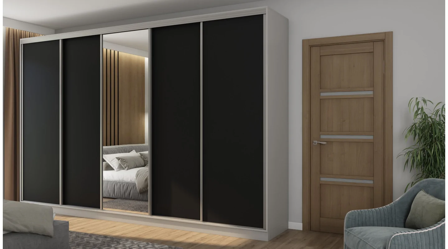 Szafa przesuwna 380x244 cm szary platynowy czarny z lustrem - Navero | eMeblast