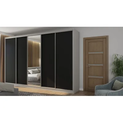 Szafa przesuwna 380x244 cm szary platynowy czarny z lustrem - Navero | eMeblast