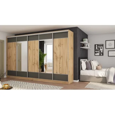 Szafa przesuwna 400x244 cm dąb wotan /grafit 2 lustra - Velaro | eMeblast