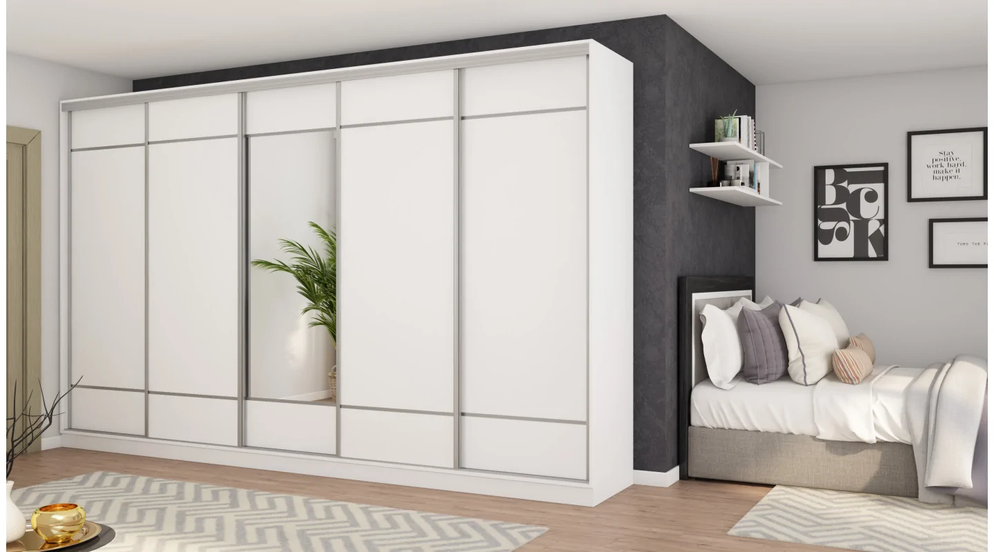 Szafa przesuwna 400x244 cm biel z lustrem - Velaro | eMeblast