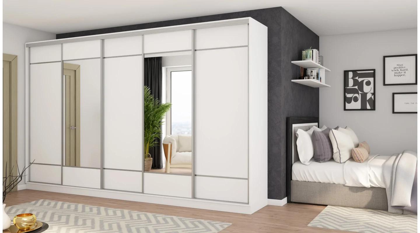 Szafa przesuwna 400x244 cm biel 2 lustra - Velaro | eMeblast