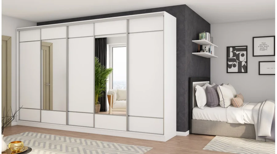 Szafa przesuwna 400x244 cm biel 2 lustra - Velaro | eMeblast